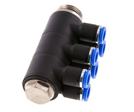Racor rápido de 6 vías de 8 mm x G1/2'' con rosca macho Latón/PA 66 NBR Giratorio