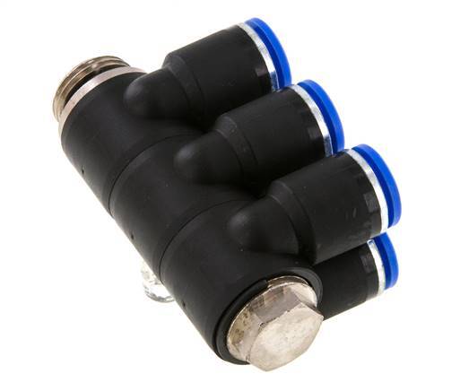 Racor rápido de 6 vías 12mm x G1/2'' con rosca macho Latón/PA 66 NBR Giratorio