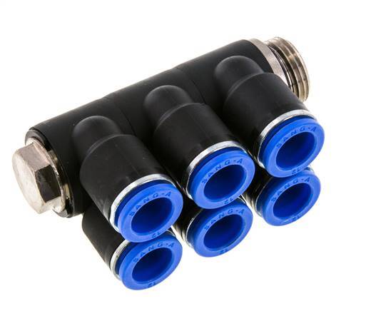 Racor rápido de 6 vías 12mm x G1/2'' con rosca macho Latón/PA 66 NBR Giratorio