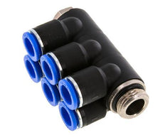 Racor rápido de 6 vías 12mm x G1/2'' con rosca macho Latón/PA 66 NBR Giratorio