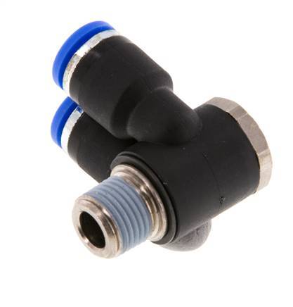 Codo doble de 90 grados de 6mm x R1/8'' con rosca macho latón/PA 66 NBR giratorio [2 piezas]