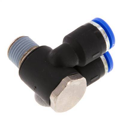 Codo doble de 90 grados de 6mm x R1/8'' con rosca macho latón/PA 66 NBR giratorio [2 piezas]
