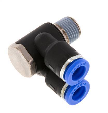 Codo doble de 90 grados de 6mm x R1/8'' con rosca macho latón/PA 66 NBR giratorio [2 piezas]
