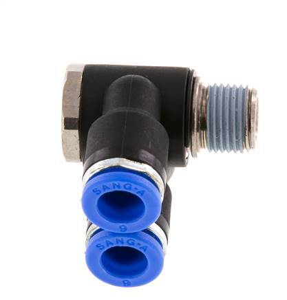 Codo doble de 90 grados de 6mm x R1/8'' con rosca macho latón/PA 66 NBR giratorio [2 piezas]