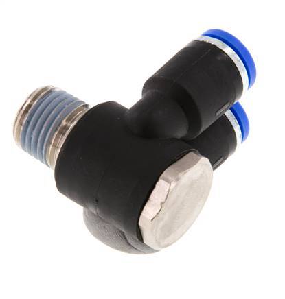 Codo doble de 90 grados de 8mm x R1/4'' con rosca macho Latón/PA 66 NBR Giratorio