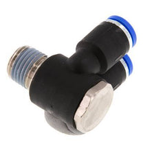 Codo doble de 90 grados de 8mm x R1/4'' con rosca macho Latón/PA 66 NBR Giratorio
