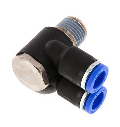 Codo doble de 90 grados de 8mm x R1/4'' con rosca macho Latón/PA 66 NBR Giratorio