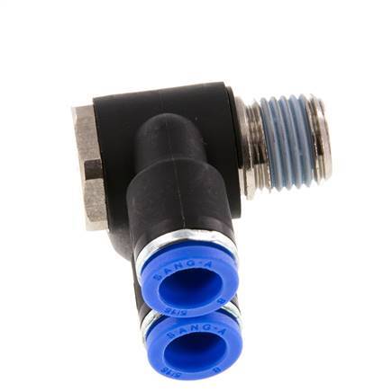 Codo doble de 90 grados de 8mm x R1/4'' con rosca macho Latón/PA 66 NBR Giratorio