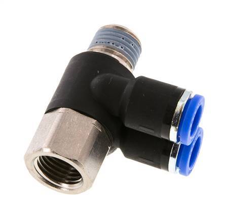 Codo doble de 90 grados de 8mm x R1/4'' con rosca macho-hembra Latón/PA 66 NBR Giratorio