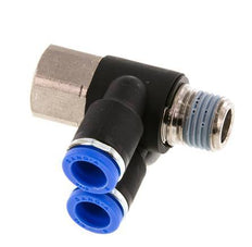 Codo doble de 90 grados de 8mm x R1/4'' con rosca macho-hembra Latón/PA 66 NBR Giratorio