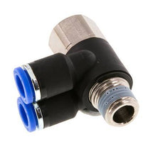 Codo doble de 90 grados de 8mm x R1/4'' con rosca macho-hembra Latón/PA 66 NBR Giratorio