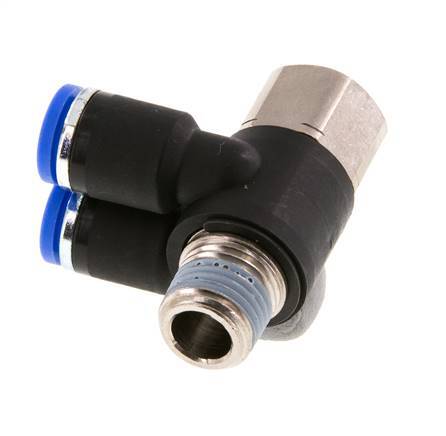 Codo doble de 90 grados de 8mm x R1/4'' con rosca macho-hembra Latón/PA 66 NBR Giratorio