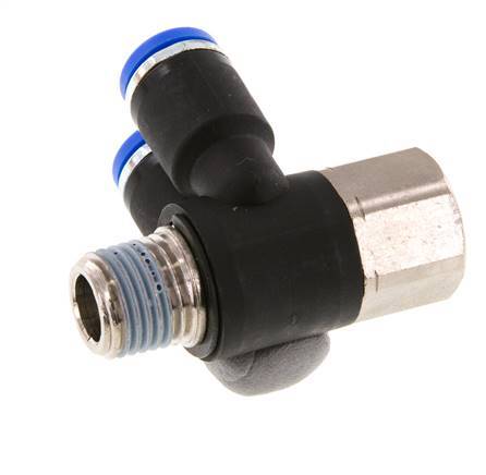 Codo doble de 90 grados de 8mm x R1/4'' con rosca macho-hembra Latón/PA 66 NBR Giratorio