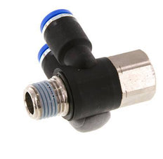 Codo doble de 90 grados de 8mm x R1/4'' con rosca macho-hembra Latón/PA 66 NBR Giratorio