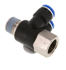 Codo doble de 90 grados de 10mm x R3/8'' con rosca macho-hembra Latón/PA 66 NBR Giratorio