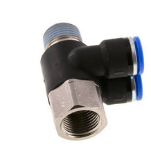 Codo doble de 90 grados de 10mm x R3/8'' con rosca macho-hembra Latón/PA 66 NBR Giratorio