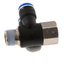 Codo doble de 90 grados de 10mm x R3/8'' con rosca macho-hembra Latón/PA 66 NBR Giratorio