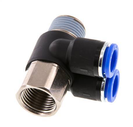 Codo doble de 90 grados de 12mm x R1/2'' con rosca macho-hembra Latón/PA 66 NBR Giratorio