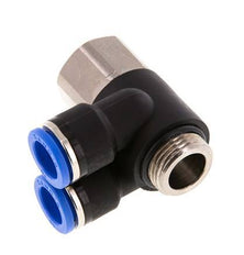 Racor rápido doble de 90 grados de 10 mm x G3/8'' con rosca macho-hembra Latón/PA 66 NBR Giratorio