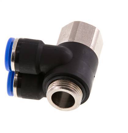 Racor rápido doble de 90 grados de 10 mm x G3/8'' con rosca macho-hembra Latón/PA 66 NBR Giratorio