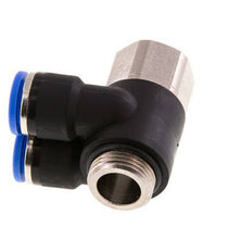 Racor rápido doble de 90 grados de 10 mm x G3/8'' con rosca macho-hembra Latón/PA 66 NBR Giratorio
