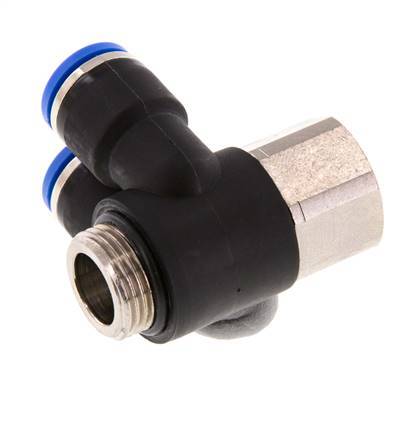 Racor rápido doble de 90 grados de 10 mm x G3/8'' con rosca macho-hembra Latón/PA 66 NBR Giratorio