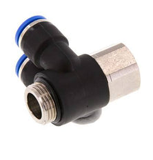 Racor rápido doble de 90 grados de 10 mm x G3/8'' con rosca macho-hembra Latón/PA 66 NBR Giratorio