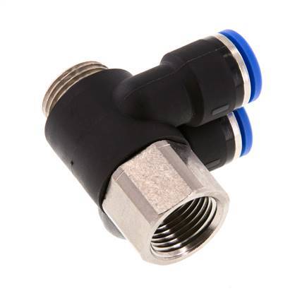 Racor rápido doble de 90 grados de 10 mm x G3/8'' con rosca macho-hembra Latón/PA 66 NBR Giratorio