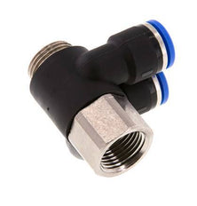 Racor rápido doble de 90 grados de 10 mm x G3/8'' con rosca macho-hembra Latón/PA 66 NBR Giratorio