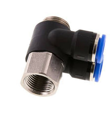 Racor rápido doble de 90 grados de 10 mm x G3/8'' con rosca macho-hembra Latón/PA 66 NBR Giratorio