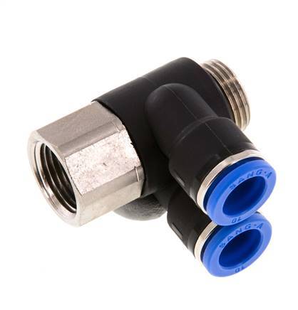Racor rápido doble de 90 grados de 10 mm x G3/8'' con rosca macho-hembra Latón/PA 66 NBR Giratorio