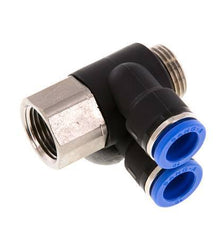 Racor rápido doble de 90 grados de 10 mm x G3/8'' con rosca macho-hembra Latón/PA 66 NBR Giratorio