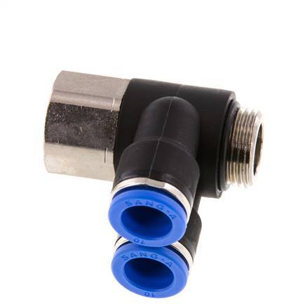 Racor rápido doble de 90 grados de 10 mm x G3/8'' con rosca macho-hembra Latón/PA 66 NBR Giratorio