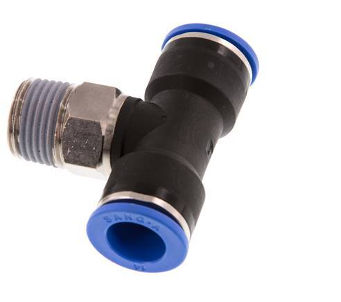 Racor en T de 14mm x R1/2'' con rosca macho Latón/PA 66 NBR Giratorio