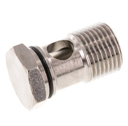 Perno banjo de latón niquelado de 1 vía con rosca macho G1/2'' NBR