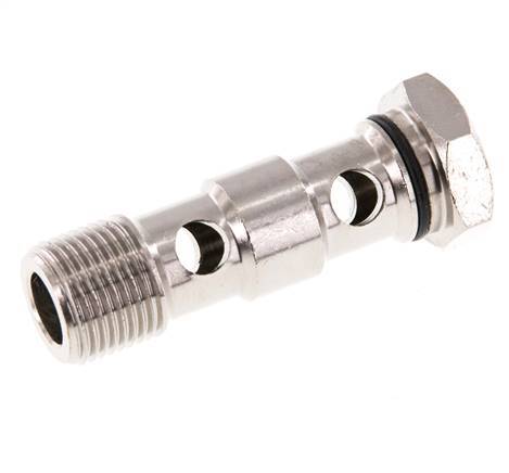 Perno banjo de latón niquelado de 2 vías con rosca macho G3/8'' NBR