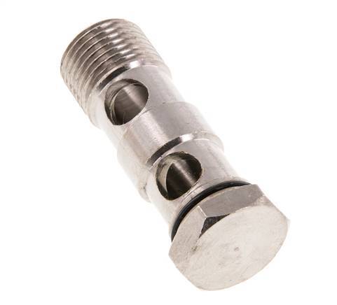 Perno banjo de latón niquelado de 2 vías con rosca macho G1/2'' NBR