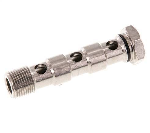 Perno banjo de latón niquelado de 3 vías con rosca macho G3/8'' NBR