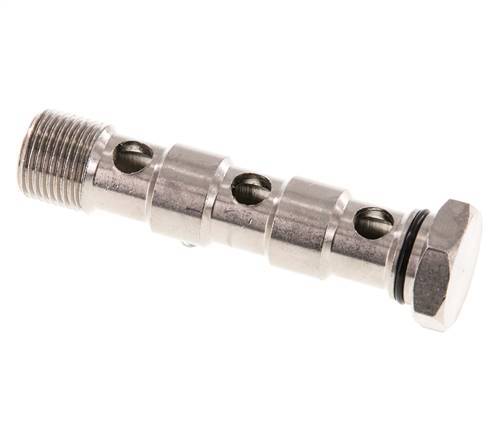 Perno banjo de latón niquelado de 3 vías con rosca macho G3/8'' NBR
