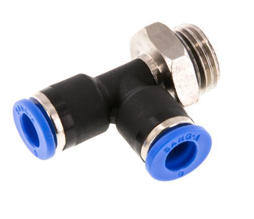 Racor en T en ángulo recto de 6mm x G1/4'' con rosca macho latón/PA 66 NBR giratorio [2 piezas]