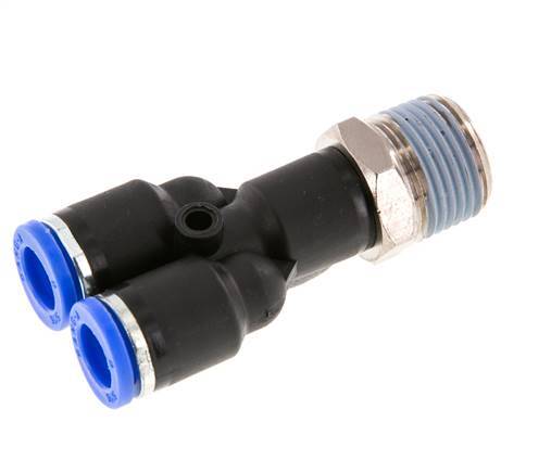 Racor rápido en Y de 8mm x R3/8'' con rosca macho Latón/PA 66 NBR giratorio [2 piezas]
