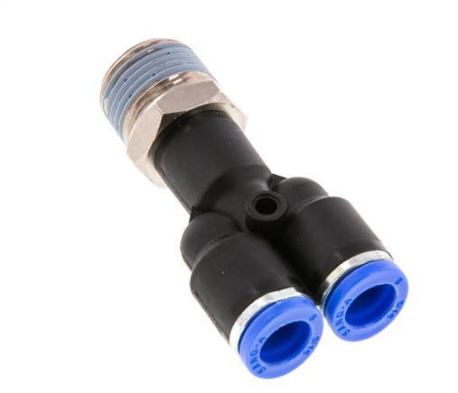 Racor rápido en Y de 8mm x R3/8'' con rosca macho Latón/PA 66 NBR giratorio [2 piezas]