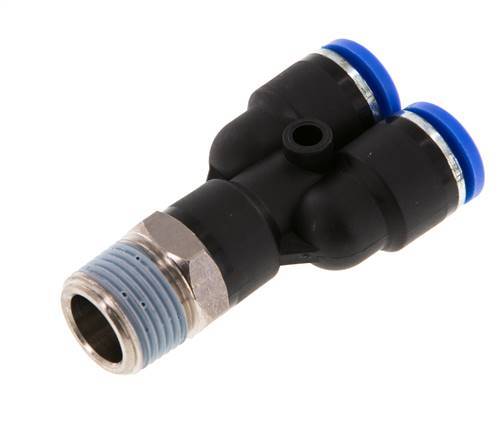 Racor rápido en Y de 10 mm x R3/8'' con rosca macho Latón/PA 66 NBR Giratorio