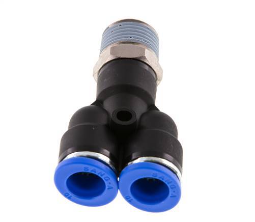 Racor rápido en Y de 10 mm x R3/8'' con rosca macho Latón/PA 66 NBR Giratorio