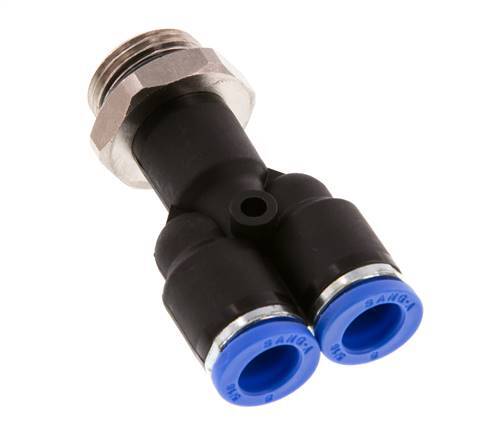 Racor rápido en Y de 8mm x G3/8'' con rosca macho latón/PA 66 NBR giratorio [2 piezas]