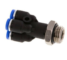 Racor rápido en Y de 4 mm x G1/4'' con rosca macho Latón/PA 66 NBR Giratorio