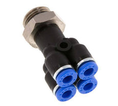 Racor rápido en Y de 4 mm x G1/4'' con rosca macho Latón/PA 66 NBR Giratorio