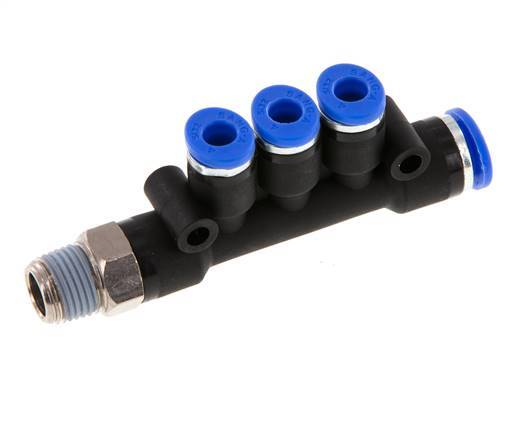 Racor rápido de 3 vías de 4mm x 6mm x R1/8'' con rosca macho Latón/PA 66 NBR Giratorio