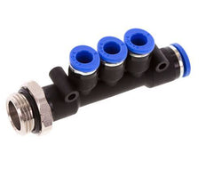 Racor rápido de 3 vías de 6mm x 8mm x G3/8'' con rosca macho Latón/PA 66 NBR Giratorio
