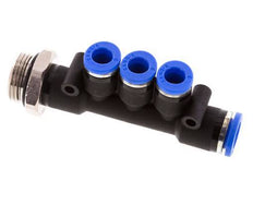 Racor rápido de 3 vías de 6mm x 8mm x G3/8'' con rosca macho Latón/PA 66 NBR Giratorio